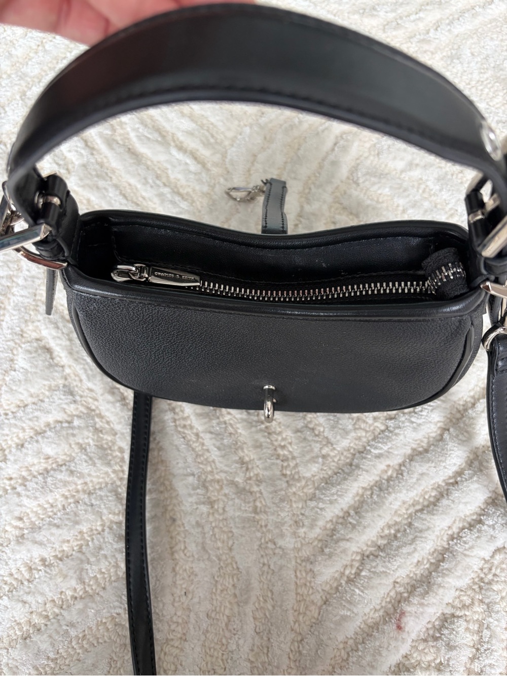 Charles & Keith Thessaly Metallic Accent Bag | Black Top Handle Crossbody Purse - Picture 10 of 10